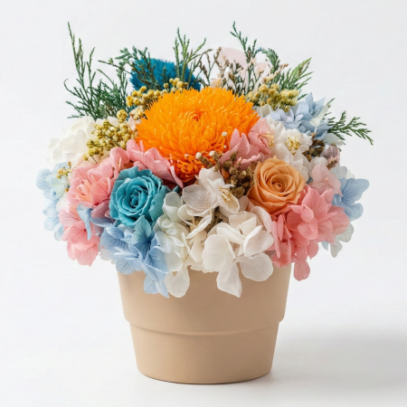 Colecția de Toamnă - CURCUBEU FLORAL - Aranjament Vesel cu Flori Criogenate și Cheers Portocaliu