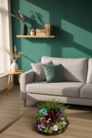 ECO DE PADURE - Aranjament Floral pe Suport de Lemn cu Licheni și Flori Criogenate [1]