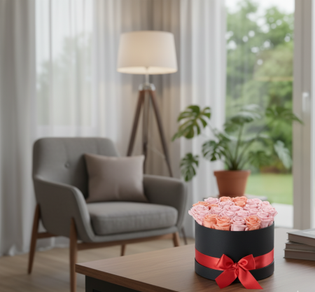 ELEGANTA IN CONTRAST - CUTIE NEAGRA CU TRANDAFIRI CRIOGENATI ROZ SI SOMON [2]
