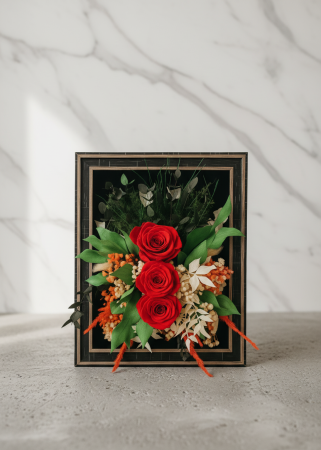 ELIXIRUL ROSU -  ARANJAMENT IN RAMA 3D CU TRANDAFIRI CRIOGENATI ROSII [1]