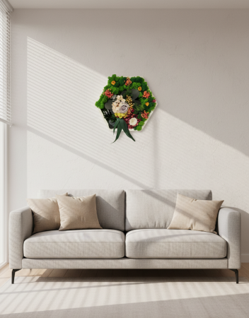 DECORATIUNI CU LICHENI - HEXA GARDEN - Tablou Hexagonal cu Licheni si Aranjament Floral Criogenat