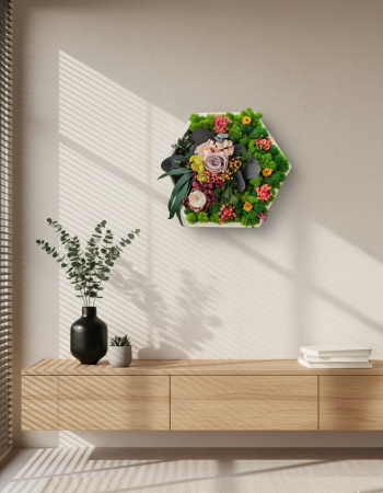 HEXA GARDEN - Tablou Hexagonal cu Licheni si Aranjament Floral Criogenat [2]