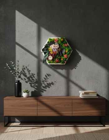 HEXA GARDEN - Tablou Hexagonal cu Licheni si Aranjament Floral Criogenat [3]