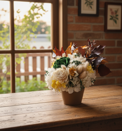 INIMA TOAMNEI - Decoratiune cu plante stabilizate si flori criogenate in culori de toamna