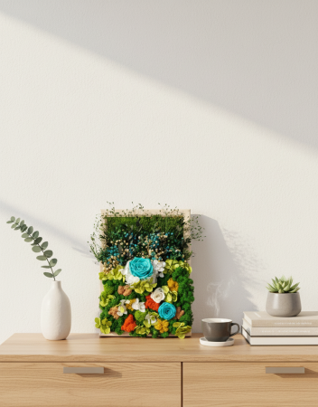 LAGUNA DE SMARALD - TABLOU DECORATIV CU LICHENI, FLORI CRIOGENATE SI PLANTE NATURALE [2]