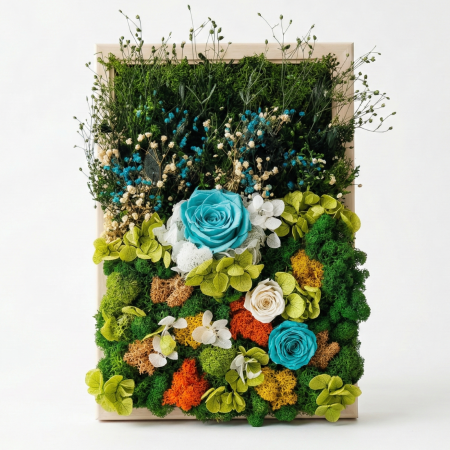 Tablouri Cu Licheni - LAGUNA DE SMARALD - TABLOU DECORATIV CU LICHENI, FLORI CRIOGENATE SI PLANTE NATURALE