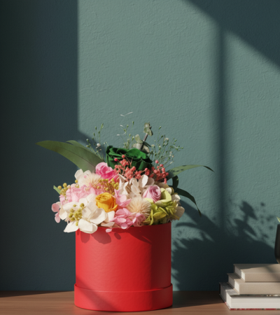 MOZAIC FLORAL - Aranjament în Cutie Rosie cu Flori Naturale Criogenate