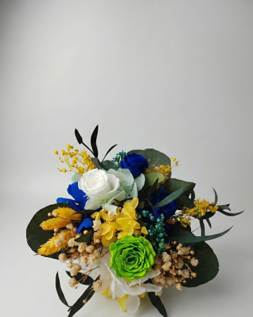 Neon Blue - Aranjament Floral cu Trandafir Criogenat Lime si Albastru [1]