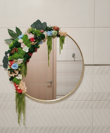 DECORATIUNI CU LICHENI - Oglinda Rotunda cu Flori si Plante Naturale Stabilizate