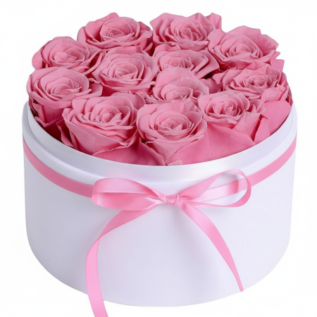 ARANJAMENTE FLORALE - PASTEL PINK - CUTIE CU TRANDAFIRI CRIOGENATI