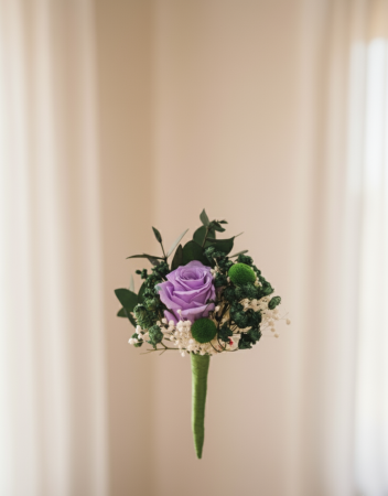 PURPLE FLOWER - COCARDA CU TRANDAFIR CRIOGENAT SI PLANTE NATURALE STABILIZATE [2]