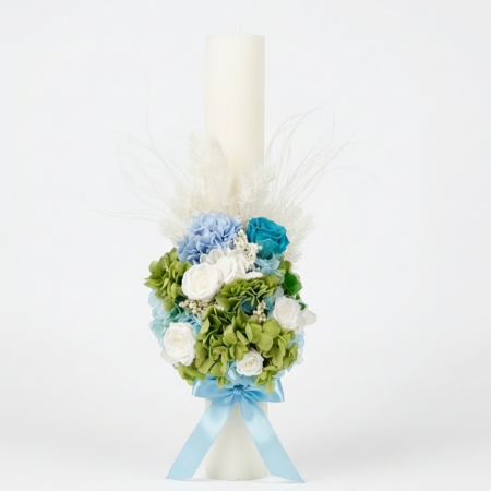 Botez - Raza Cereasca | Lumanare Botez Baiat cu Flori Criogenate