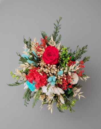 Red Energy - Aranjament Floral cu Trandafir Rosu, Turcoaz si Alb [1]