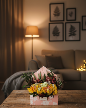 SCRISOARE AURIE - ARANJAMENT IN FORMA DE PLIC CU LICHENI GALBENI SI FLORI CRIOGENATI [1]