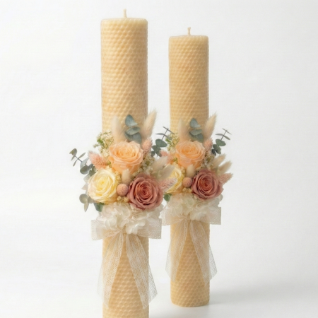 Nunta - Set Lumânări Cununie „Armonia” – Flori Criogenate și Plante Stabilizate