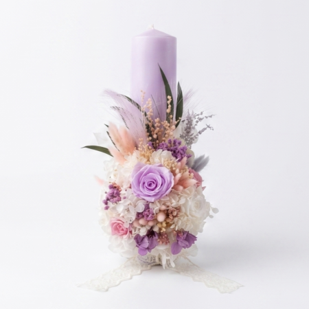 Nunta - Set 2 Lumanari Cununie Cu Flori Criogenate și Trandafiri - Pur Lavanda | Atelierul Creative Harmony