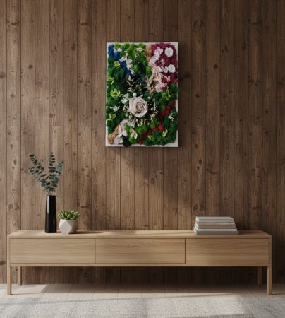 TABLOURI CU LICHENII - SYMPHONIA- TABLOU DECORATIV CU LICHENI, FLORI CRIOGENATE SI PLANTE NATURALE STABILIZATE