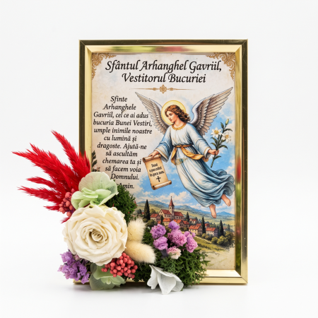 Tablouri Cu Licheni - Tablou cu Trandafir Criogenat Alb, Accente Roșii și Licheni - Sfântul Arhanghel Gavriil - Atelierul Creative Harmony