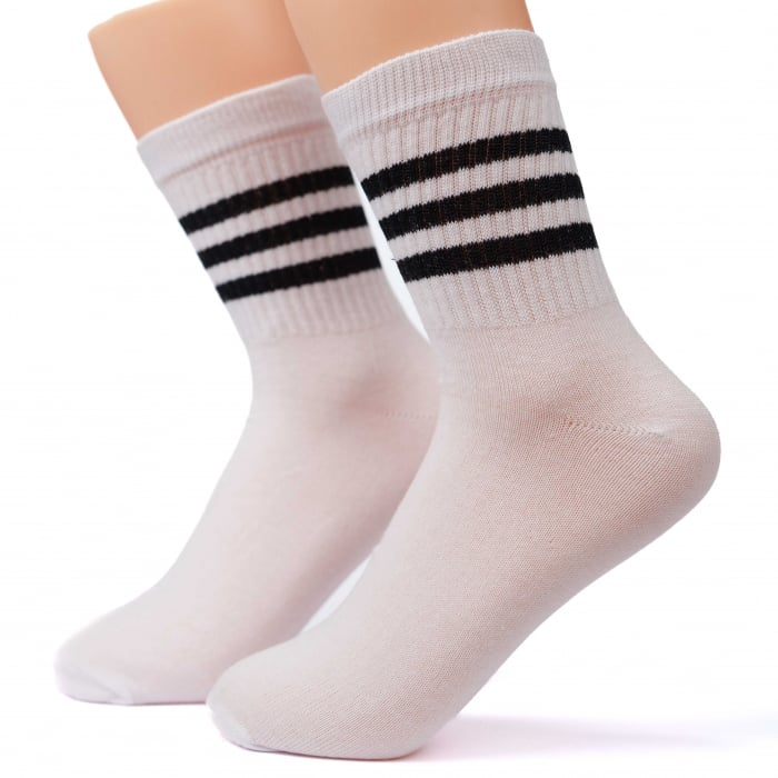 ARTICOL 15-3. set SOSETE  GUMA SPORT  ALBE CU 3 LINII   4 PERECHI INALTIMEA  16 CM MARIMEA 36-38 [2]