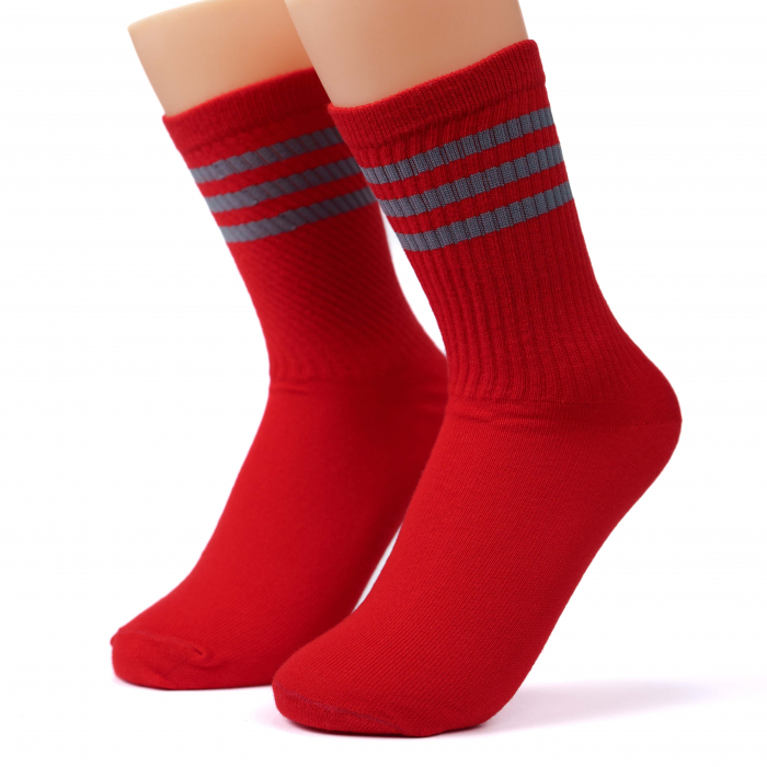 ARTICOL 17-2.set  SOSETE  GUMA SPORT  ROSII  CU 3 LINII   4 PERECHI INALTIMEA  16 CM MARIMEA 39-41 [3]