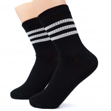 ARTICOL 16-1. set SOSETE GUMA SPORT NEGRE CU 3 LINII 4 PERECHI INALTIMEA 17 CM MARIMEA 42-44 [1]