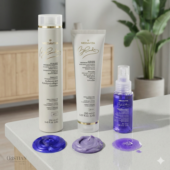 Kit Medavita Ice Blonde - Sampon Masca si Spray Bifazic pentru Blond Rece Platinat [2]