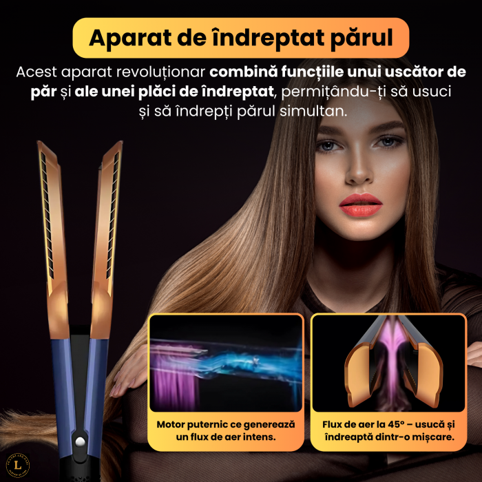 Aparat 2-in-1 pentru indreptat si uscat parul, utilizare pe par umed si uscat, temperatura reglabila 80°/110°/140°, difuzor aer integrat, flux de aer la 45°, negru [2]