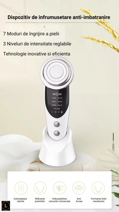 Aparat Masaj Facial 7 in 1: Curatare, Lifting, Anti-Acnee, Albire, Ingrijire Ochi - Tehnologie EMS, RF, LED [9]