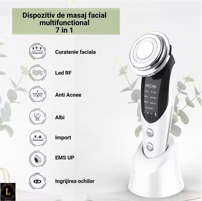 Aparat Masaj Facial 7 in 1: Curatare, Lifting, Anti-Acnee, Albire, Ingrijire Ochi - Tehnologie EMS, RF, LED [7]