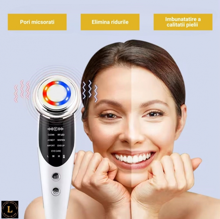 Aparat Masaj Facial 7 in 1: Curatare, Lifting, Anti-Acnee, Albire, Ingrijire Ochi - Tehnologie EMS, RF, LED [3]