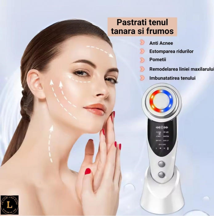 Aparat Masaj Facial 7 in 1: Curatare, Lifting, Anti-Acnee, Albire, Ingrijire Ochi - Tehnologie EMS, RF, LED [4]
