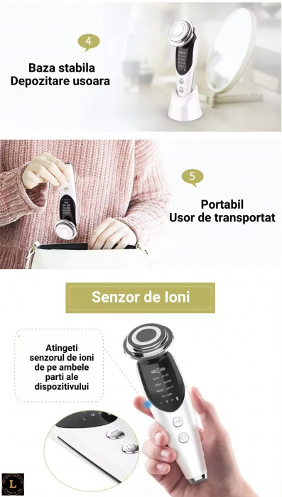 Aparat Masaj Facial 7 in 1: Curatare, Lifting, Anti-Acnee, Albire, Ingrijire Ochi - Tehnologie EMS, RF, LED [10]