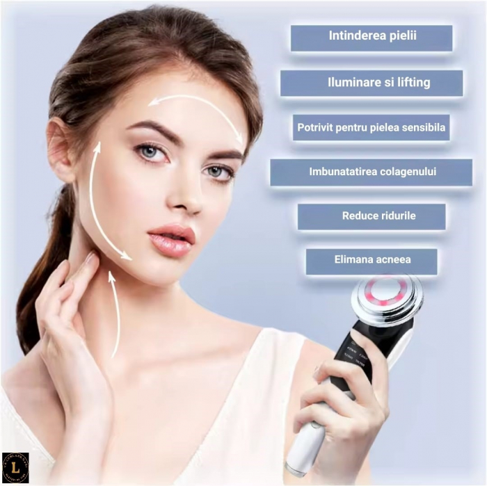 Aparat Masaj Facial 7 in 1: Curatare, Lifting, Anti-Acnee, Albire, Ingrijire Ochi - Tehnologie EMS, RF, LED [14]