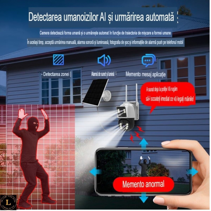 Camera solara alimentata cu CCTV IP 4G in aer liber Camera de securitate la domiciliu cu viziune nocturna fara fir si cu detectare a miscarii Ptz [7]