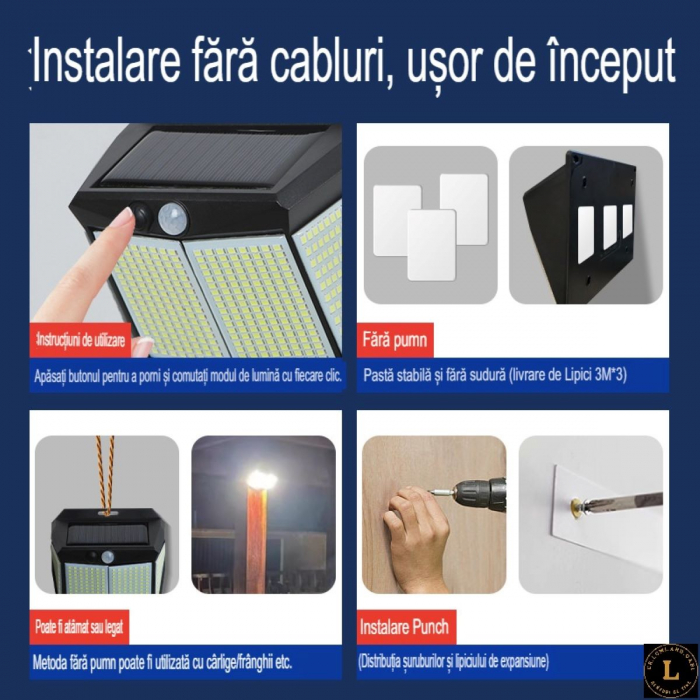 Lampa solara cu senzor de miscare, impermeabila, 432 LED, IP65, pentru ext [7]