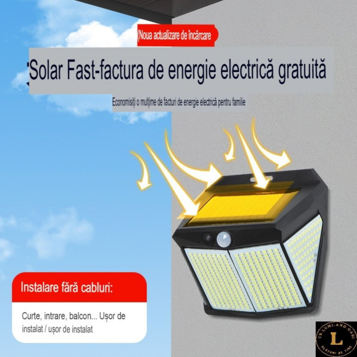 Lampa solara cu senzor de miscare, impermeabila, 432 LED, IP65, pentru ext [5]