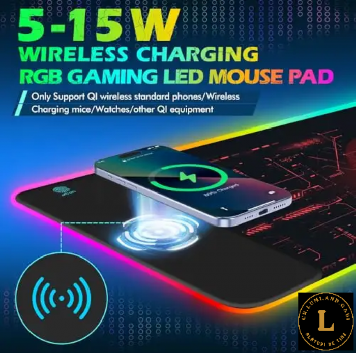 Mause pad de gaming 800x300x3MM cu incarcator wirless universal incorporat, ideal pentru pasionatii de jocuri [5]