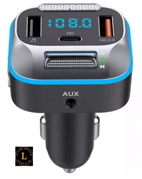 Modulator FM, Bluethoot 5.0, Transmitator FM cu functie de incarcare auto, Fast Charge, Asistenta vocala, Port auxiliar, Port USB x2, 7 lumini RGB [2]