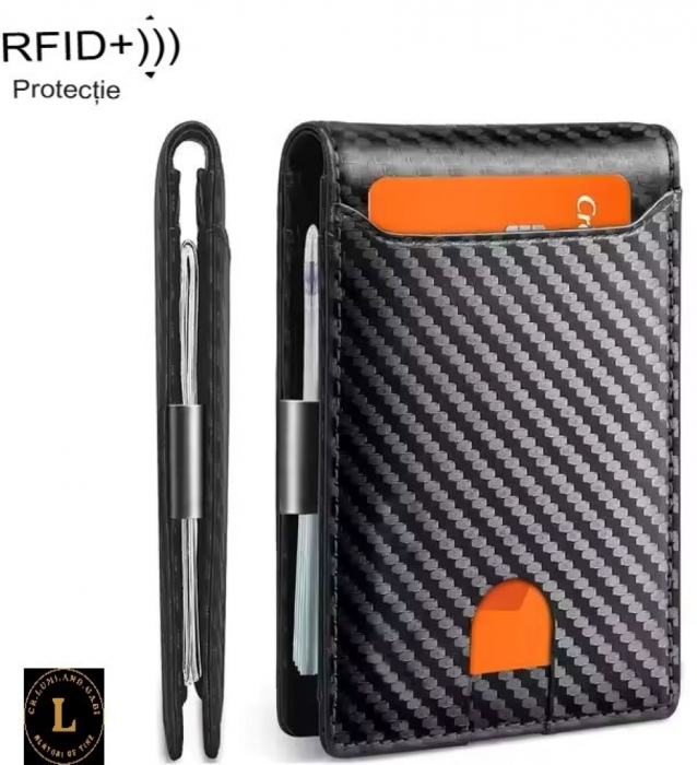Portofel cu protectie RFID, slim, pentru Barbati, Negru-Albastru, dimensiuni 11x7.5x1.5cm, pentru o siguranta mai buna a cardurilor [6]