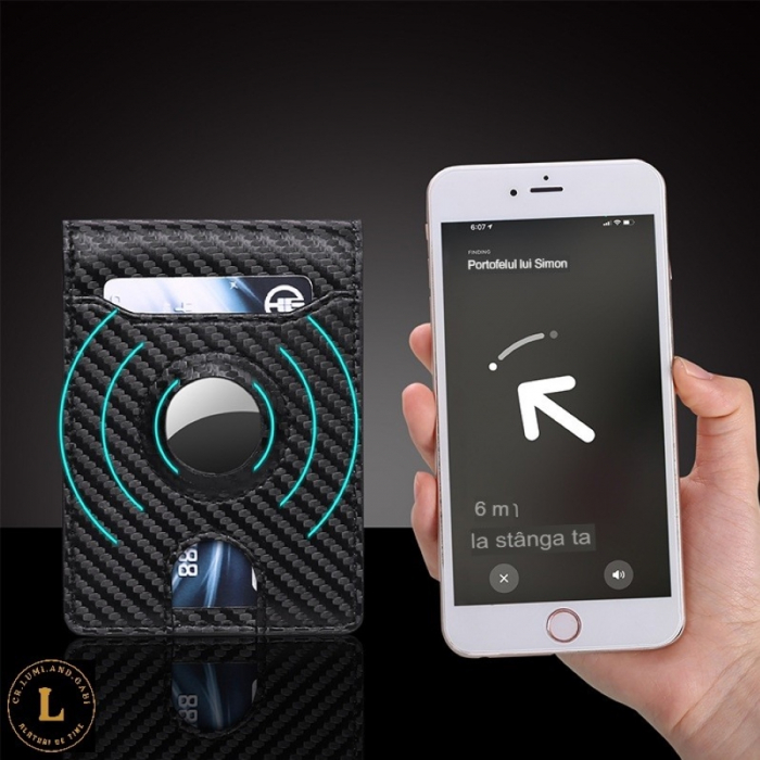 Portofel cu protectie RFID, slim, pentru Barbati, Negru-Albastru, dimensiuni 11x7.5x1.5cm, pentru o siguranta mai buna a cardurilor [4]