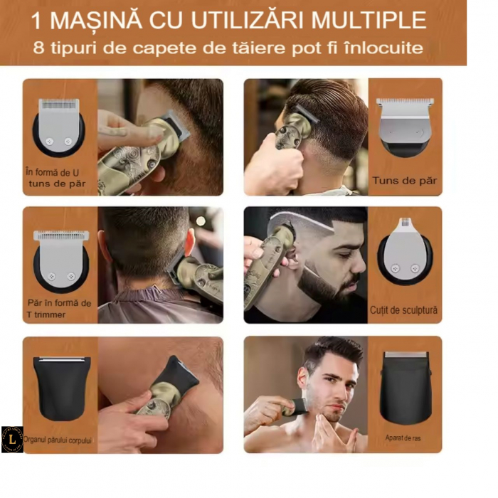 Set profesional masina de tuns, conturat, ras, filat, 8 in 1, rezistent la apa, ideal pentru tuns, filat, ras si conturat [6]