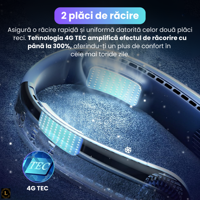 Ventilator portabil pentru gat cu placi reci, racire 3D 720°, 3 viteze, 4 zone de ventilatie, motor 5500rpm, baterie 4000mAh, racire instant, alb [4]