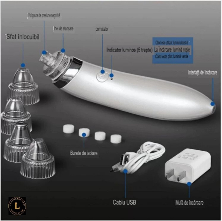 Aparat Electric pentru Indepartarea Punctelor Negre, Anti-Acnee, Curatator Reincarcabil pentru Ten, usor de utilizat [2]