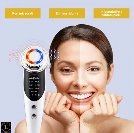 Aparat Masaj Facial 7 in 1: Curatare, Lifting, Anti-Acnee, Albire, Ingrijire Ochi - Tehnologie EMS, RF, LED [2]