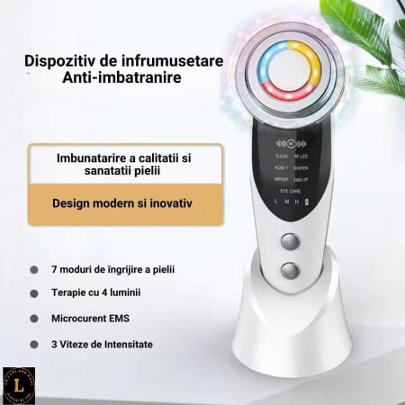 Produse - Aparat Masaj Facial 7 in 1: Curatare, Lifting, Anti-Acnee, Albire, Ingrijire Ochi - Tehnologie EMS, RF, LED