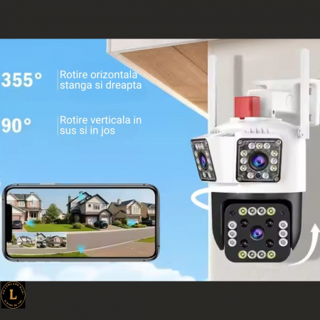 Camera de Supraveghere cu 3 Lentile, Aplicatie Mobila, Rotire Orizontala si Verticala, Camera PTZ, Zoom 4X, Rezistenta la Apa, Vant, Ninsori, Vedere Nocturna si Panoramica, Alarma, Alba [1]