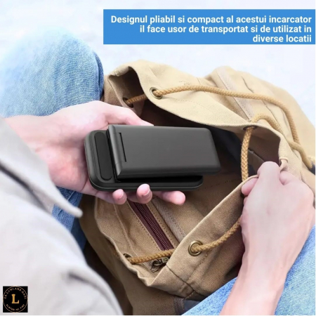 Incarcator wireless pliabil 3 in 1, iPhone, AppleWatch, AirPods, Wireless, Fast Charge 15W, lumina ambientala LED, Negru [14]