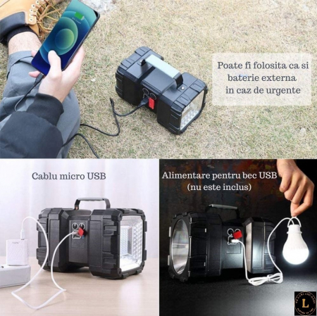 Lanterna multifunctionala reincarcabila, doua capete de iluminare, portabila, rezistenta la stropi [4]