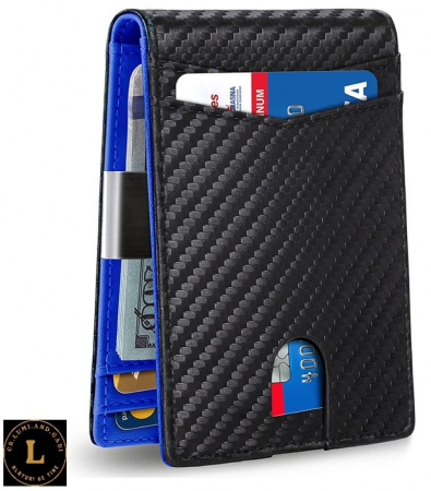 Portofel cu protectie RFID, slim, pentru Barbati, Negru-Albastru, dimensiuni 11x7.5x1.5cm, pentru o siguranta mai buna a cardurilor [1]