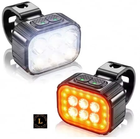 Produse - Set Lumini Bicicleta Reincarcabile USB - Fata Alba, Spate Rosie/Galbena - Vizibilitate Maxima si Siguranta